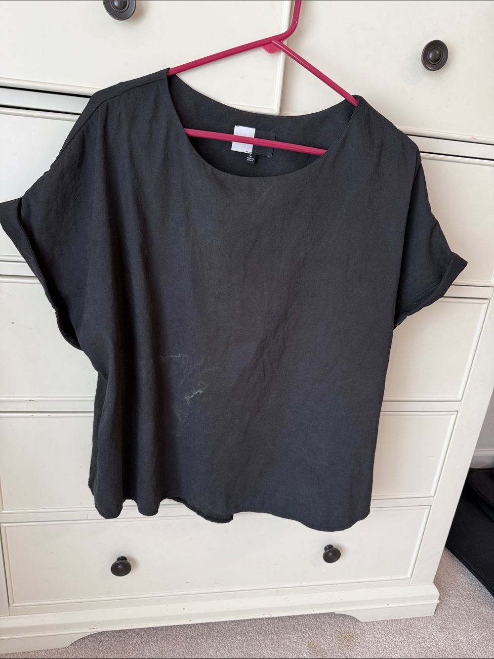 Women's Black Relaxed Crewneck Blouse